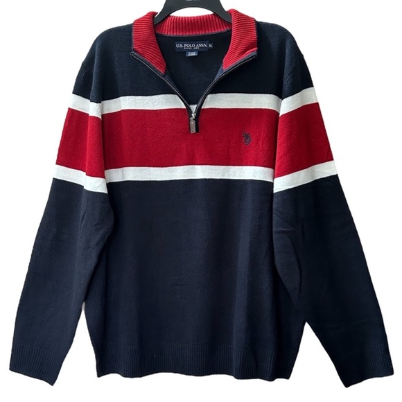 NWOT U.S. Polo Association Quarter Zip Colorblock Pullover Sweater Top Size XL - Picture 2 of 11